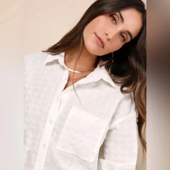 Lulus Ivory Textured Button Up Collared Top - Picture 2 of 5